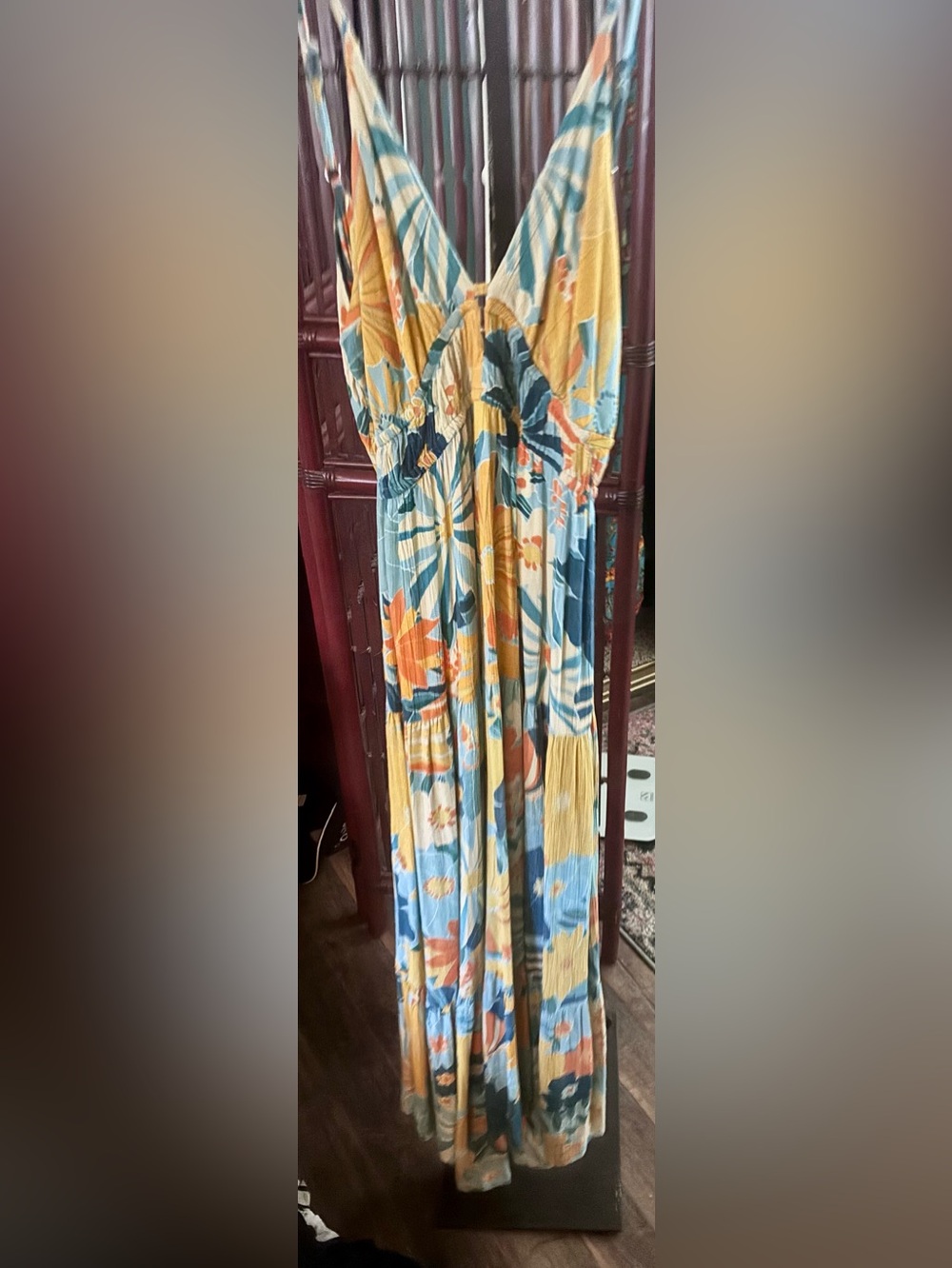 Angie Floral Maxi Dress in Yellow & Teal